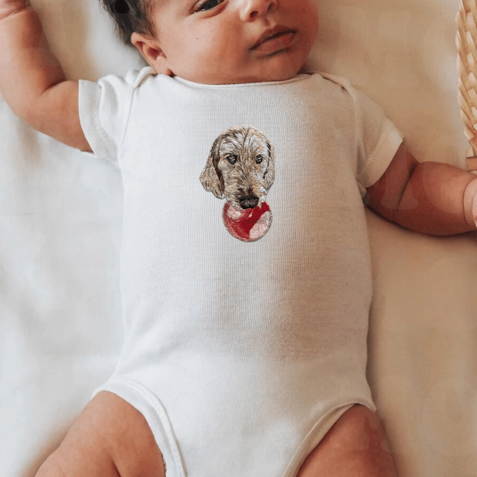 Custom Hand Embroidered Pet Portrait Baby Onesie