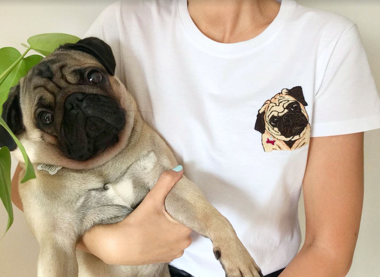 Hand Embroidered Pet Portrait T-shirt