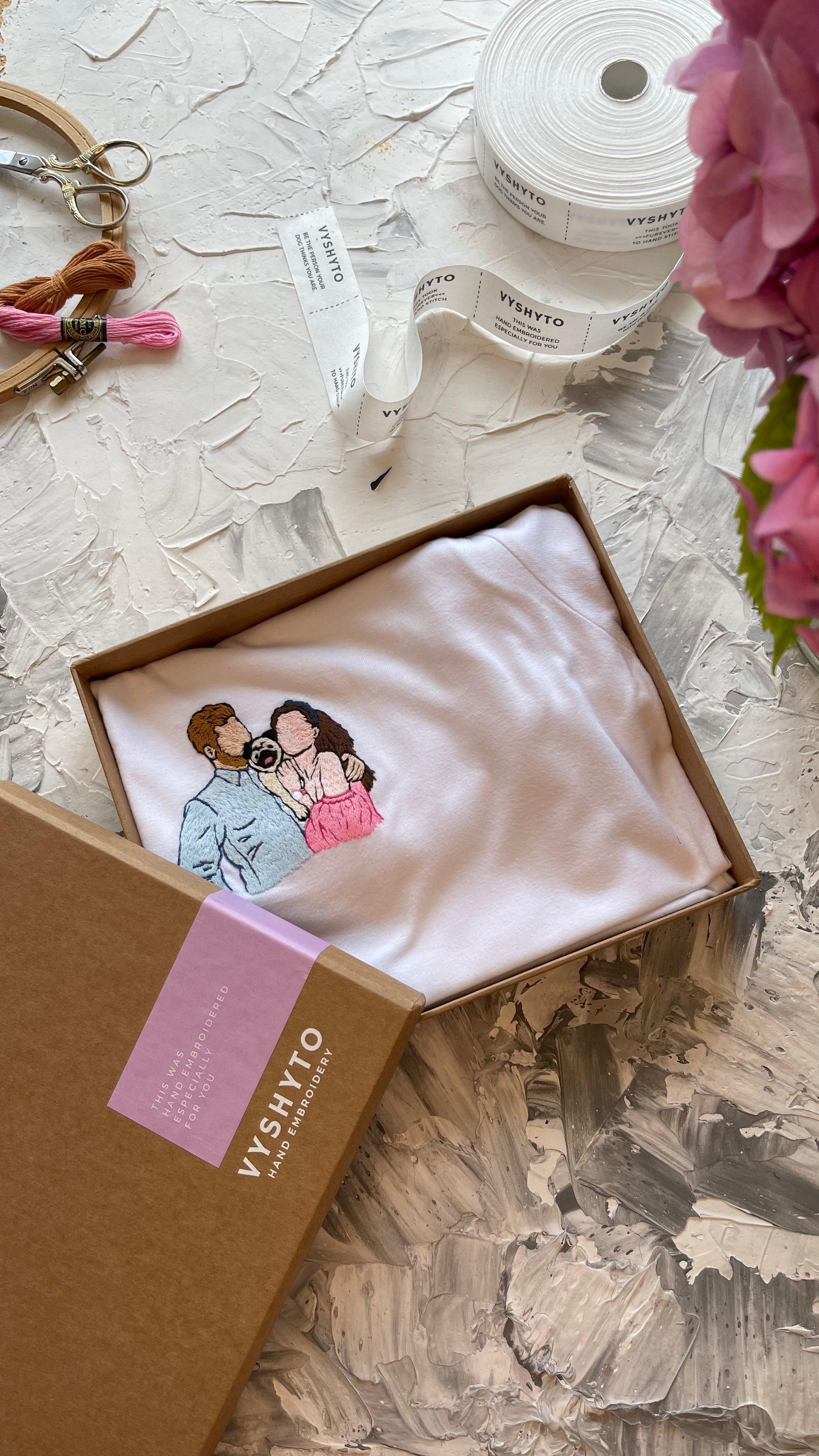 Custom Family Portrait Hand Embroidered T-shirt