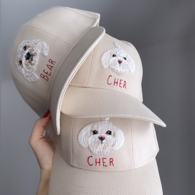 Hand Embroidered Pet Portrait Cap