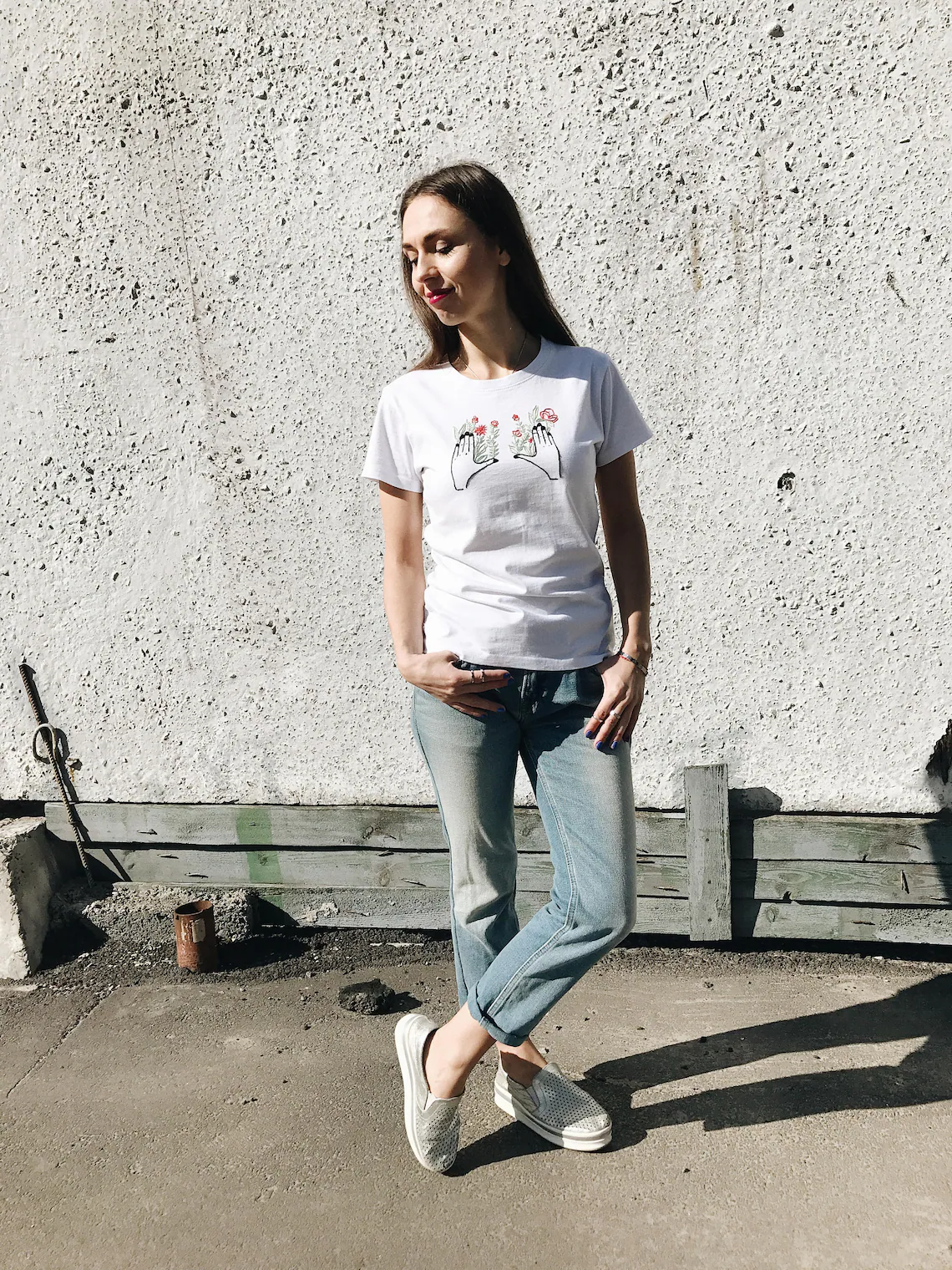 Hand Embroidered Floral T-shirt