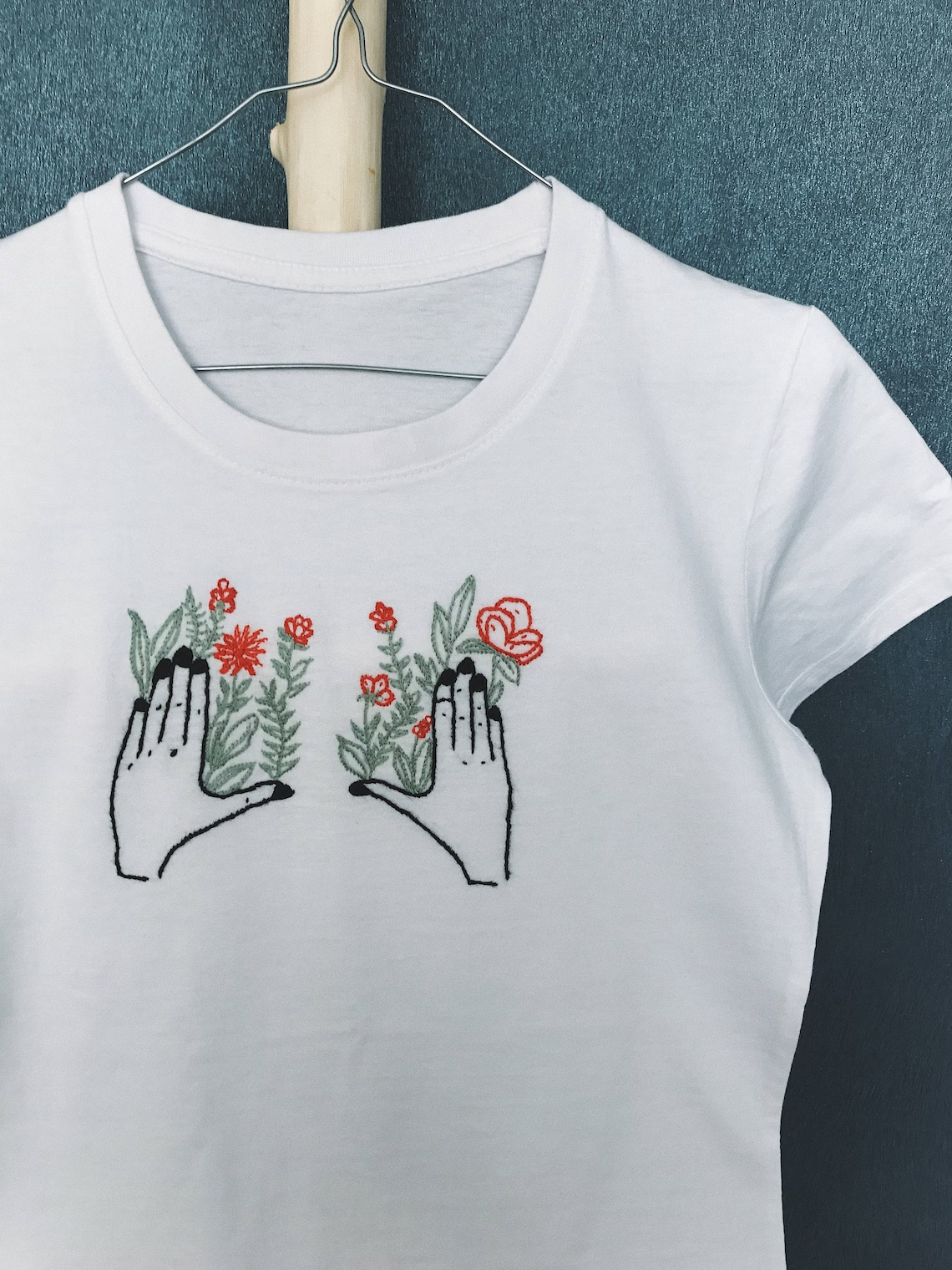 Hand Embroidered Floral T-shirt