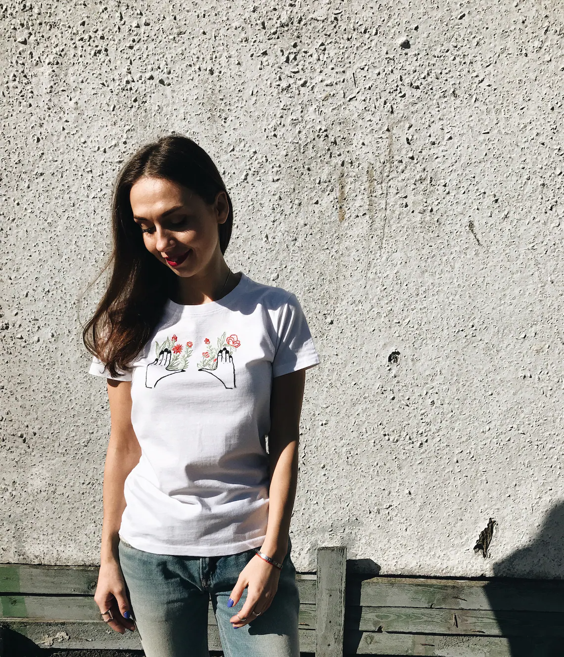 Hand Embroidered Floral T-shirt