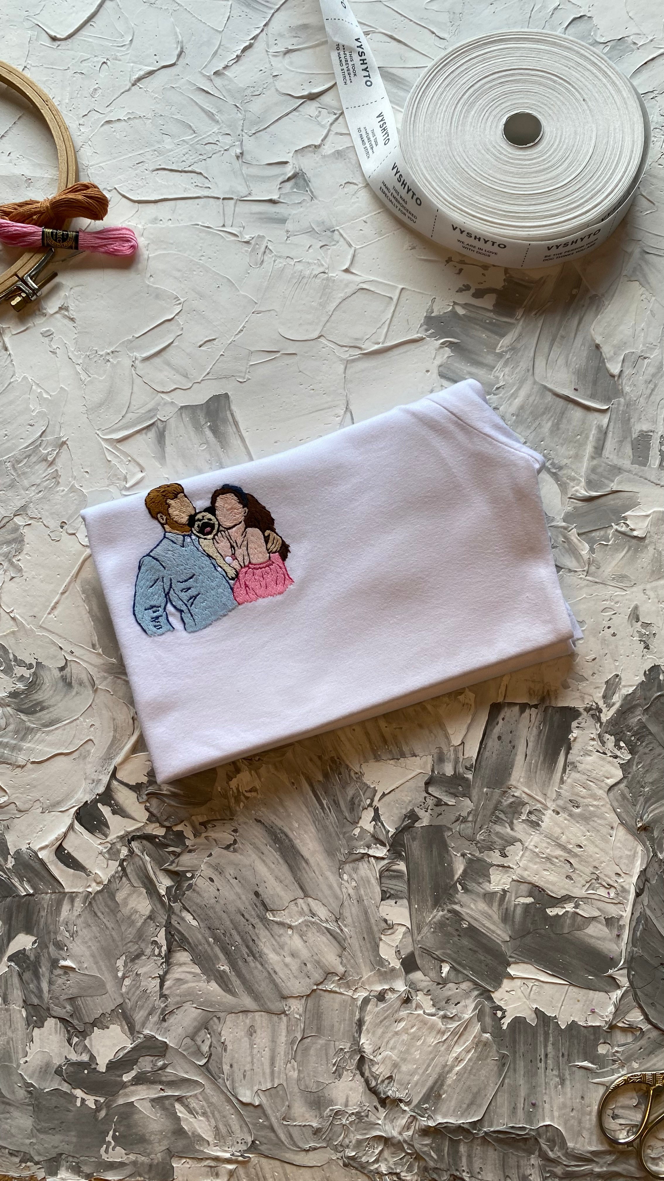 Custom Family Portrait Hand Embroidered T-shirt